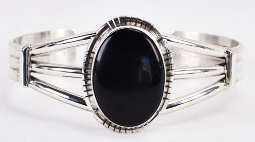 Samson Etsitty Sterling Silver Oval Black Onyx Cuff