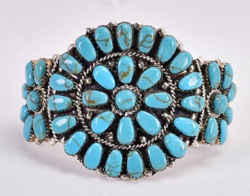 Juliana Williams Sterling Silver Block Turquoise Cluster Cuff Bracelet