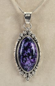 Native American Charoite Pendant w/Ornate Frame