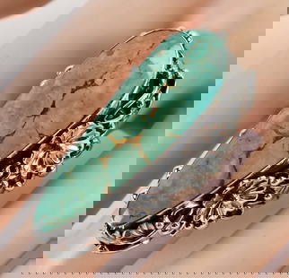 E. Bahe Sterling Silver Carico Lake Turquoise Ring w/Elaborate Frame Design: Sterling Silver| E. Bahe Sterling Silver Carico Lake Turquoise Ring w/Elaborate Frame Design| Genuine Carico Lake Turquoise| Measures 2" Long x 7/8" Wide| Has Beautiful Turquoise Stone and is accented