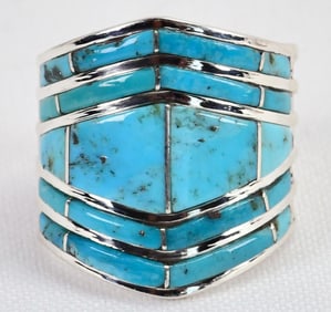 Augustine Largo Native American Sterling Silver Inlay Turquoise Ring