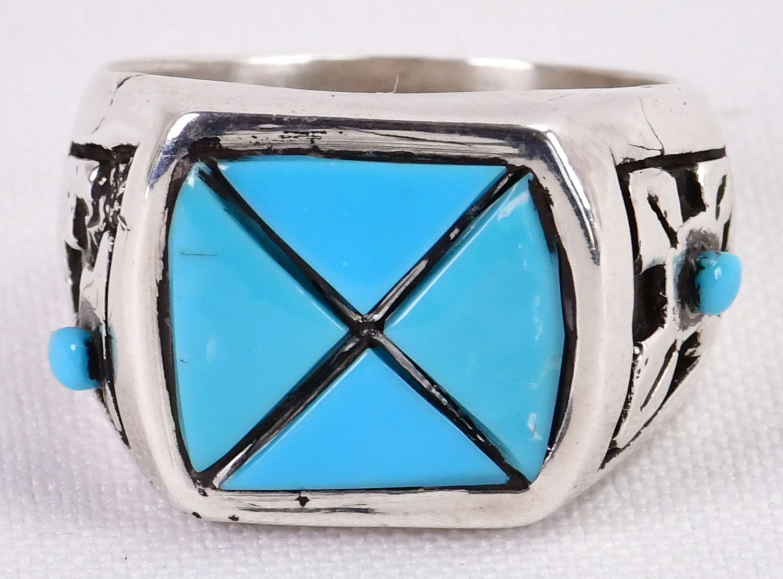 Native American Sterling Kingman Turquoise Overlay Men's Ring (1 of 4)