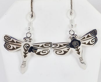Native American Sterling Silver Dragonfly Earrings