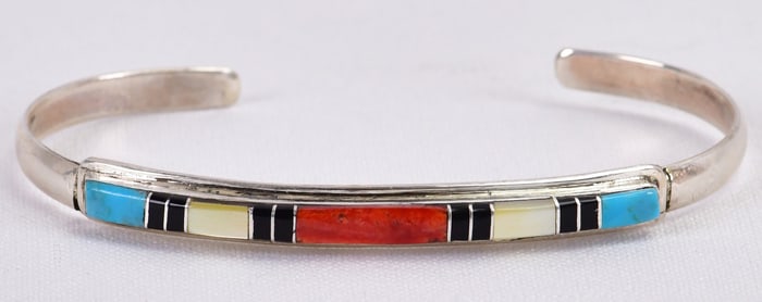 Zuni, Sterling Silver Multi-Stone Stacker Cuff Bracelet