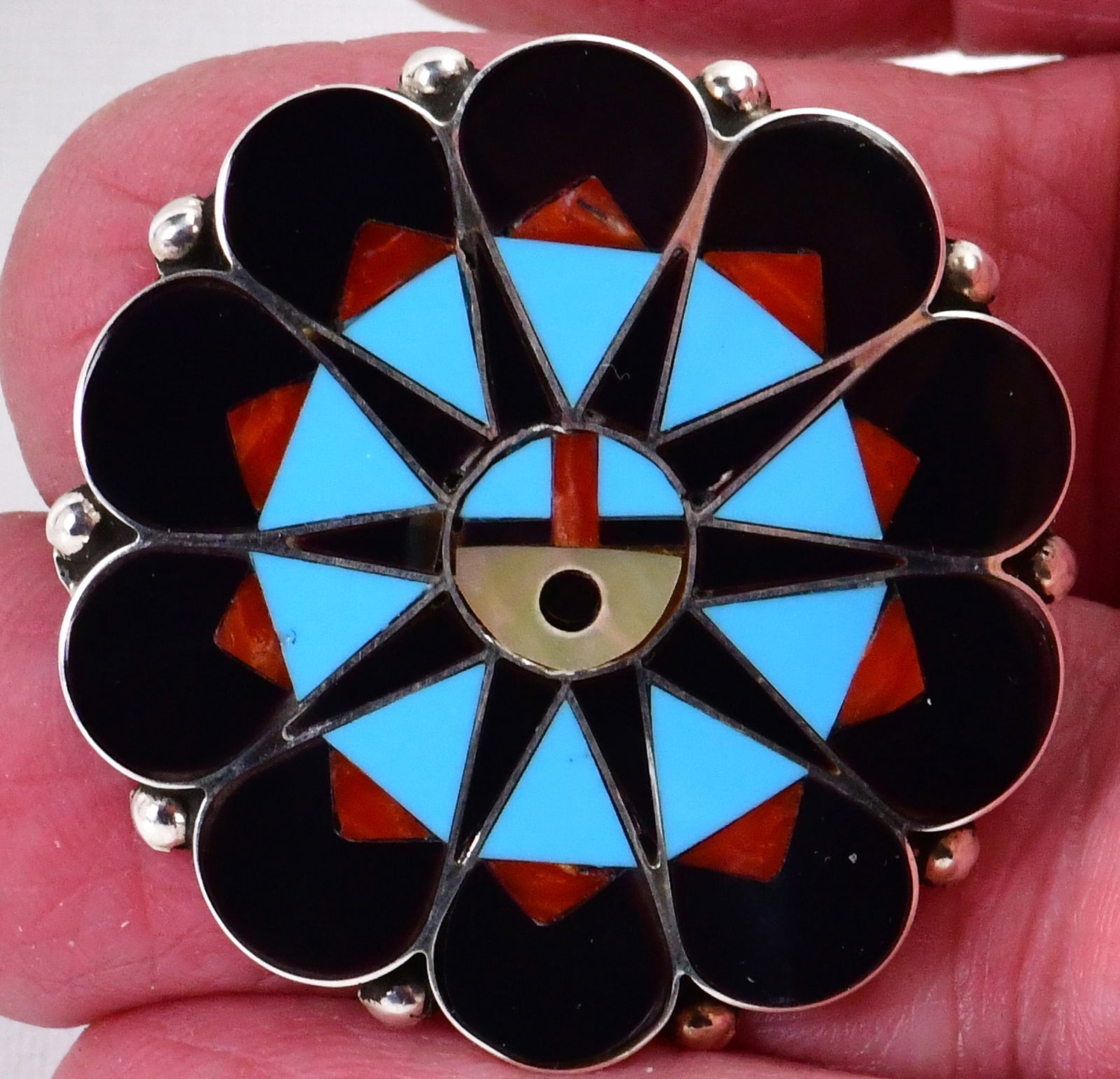 Delwin Gasper, Zuni Sterling Silver Inlay Multi-Stone Pin/Pendant (1 of 4)