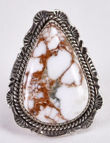 Benjamin Martinez Sterling Silver Wild Horse Turquoise Pear Shape Ring