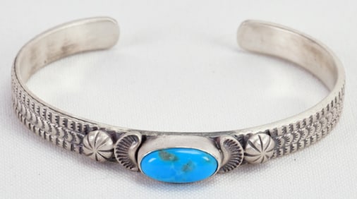 Mary Ann Spencer Sterling Silver Kingman Turquoise Stacker Cuff