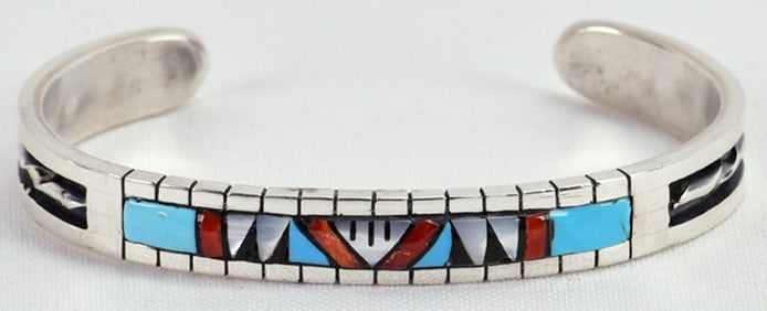 Zuni, Sterling Silver Inlay Multi-Stone Stacker Bracelet