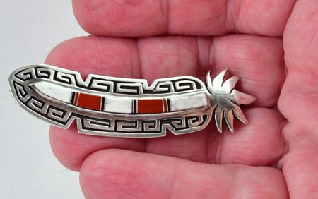 Native American Sterling Silver Coral and White Buffalo Turquoise Pin/Pendant