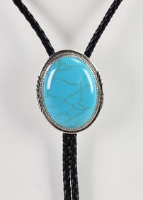 Betty Begaye Sterling Silver Block Turquoise Bolo Tie