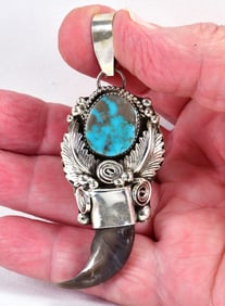 Mike Thomas, Jr. Sterling Silver Bear Claw Pendant w/Kingman Turquoise