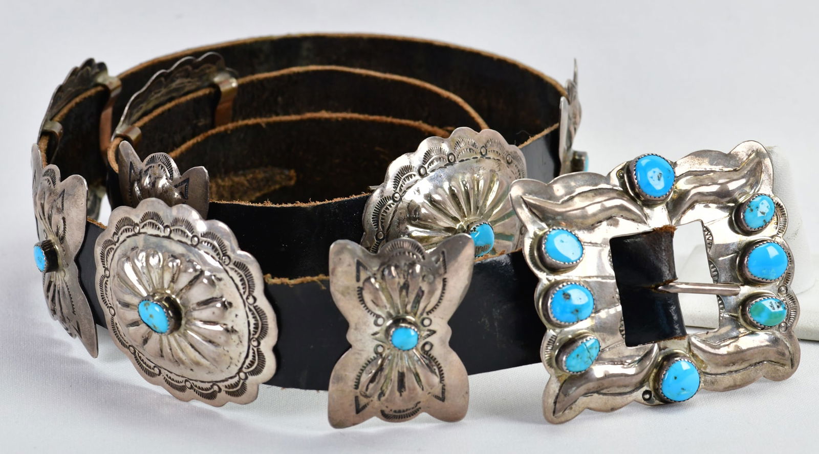 Navajo Vintage Sterling Silver Concho Belt w/Turquoise Accents (1 of 4)