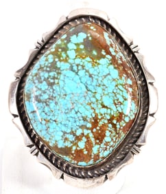 Eddie Secatero Sterling Silver Large Number 8 Turquoise Ring
