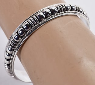 Native American Sterling Silver Beaded Bangle