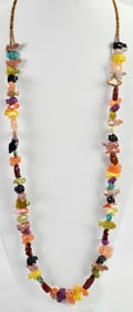 Zuni, Hand Carved Multi-Stone Sterling Silver Fetish Necklace - 36" Long