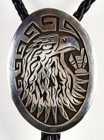 Native American Sterling Silver Overlay Eagle Bolo Tie