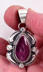 Jeff James, Jr. Sterling Silver Repousse Purple Spiny Oyster Pendant