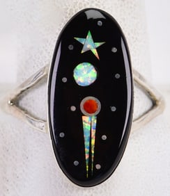 Matthew Jack Sterling Silver Inlay Shooting Comet Multi-Stone Ring