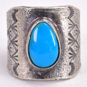 Cody Noble Begay Sterling Silver Fox Turquoise Wide Men's Ring