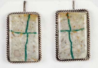 Native American Sterling Wild Horse Turquoise Chunky Earrings
