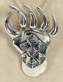Navajo Sterling Silver Stamped Bear Paw Pin/Pendant