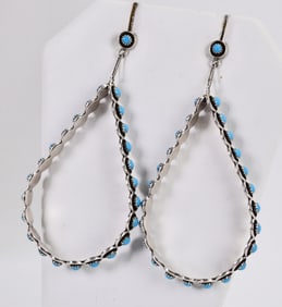 Zuni, Sterling Silver Sleeping Beauty Turquoise Large Earrings