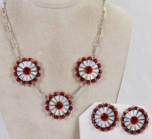Zuni, Sun Face Multi-Stone Necklace and Earring Set