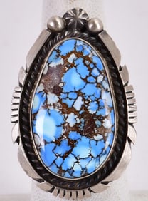 Navajo Sterling Golden Hills Water Web Turquoise Ring