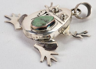 Bennie Ration Sterling Silver Frog Pendant w/Turquoise Accent