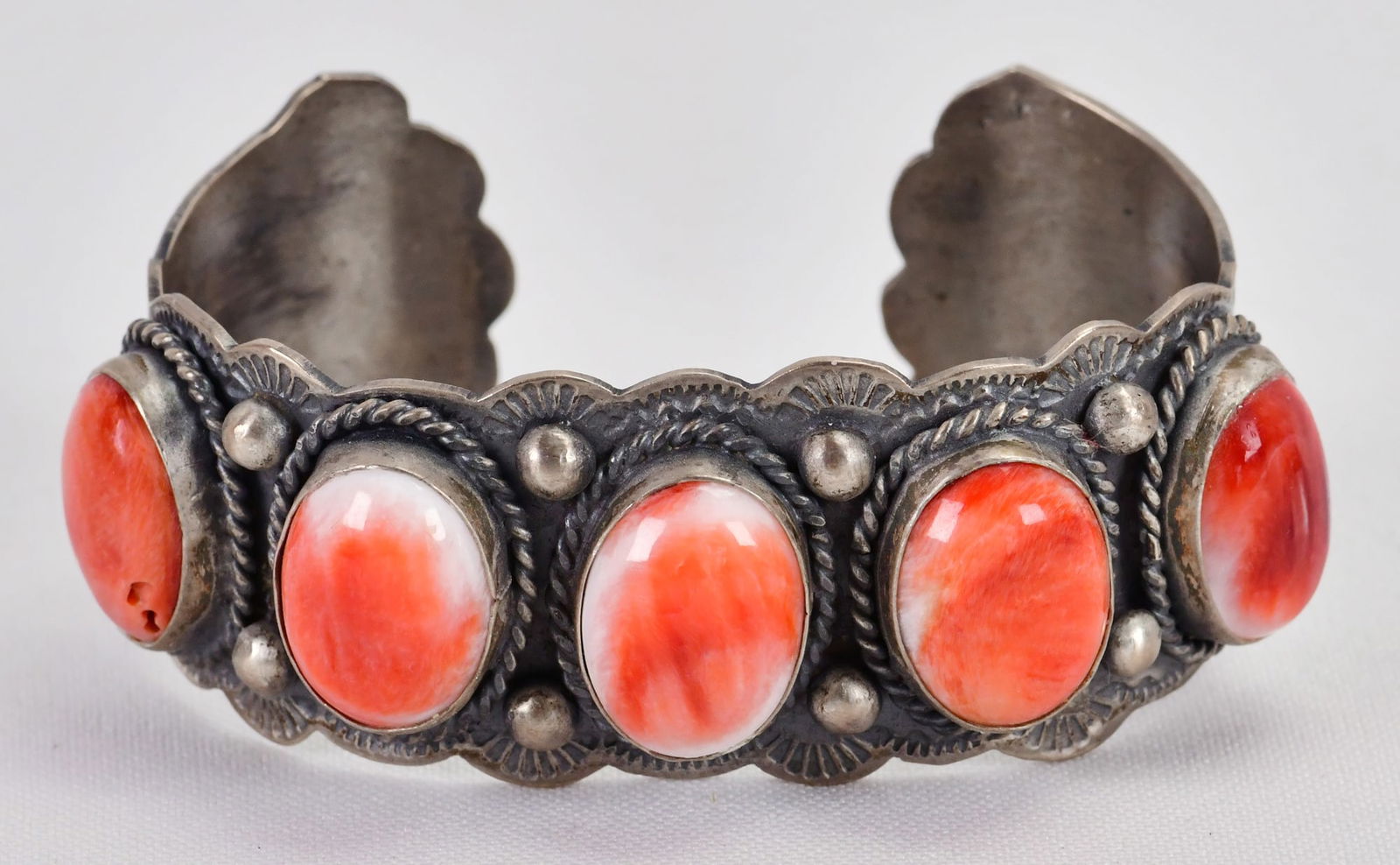 Boyd J. Ashley Sterling Silver 5 Stone Spiny Oyster Cuff Bracelet (1 of 4)