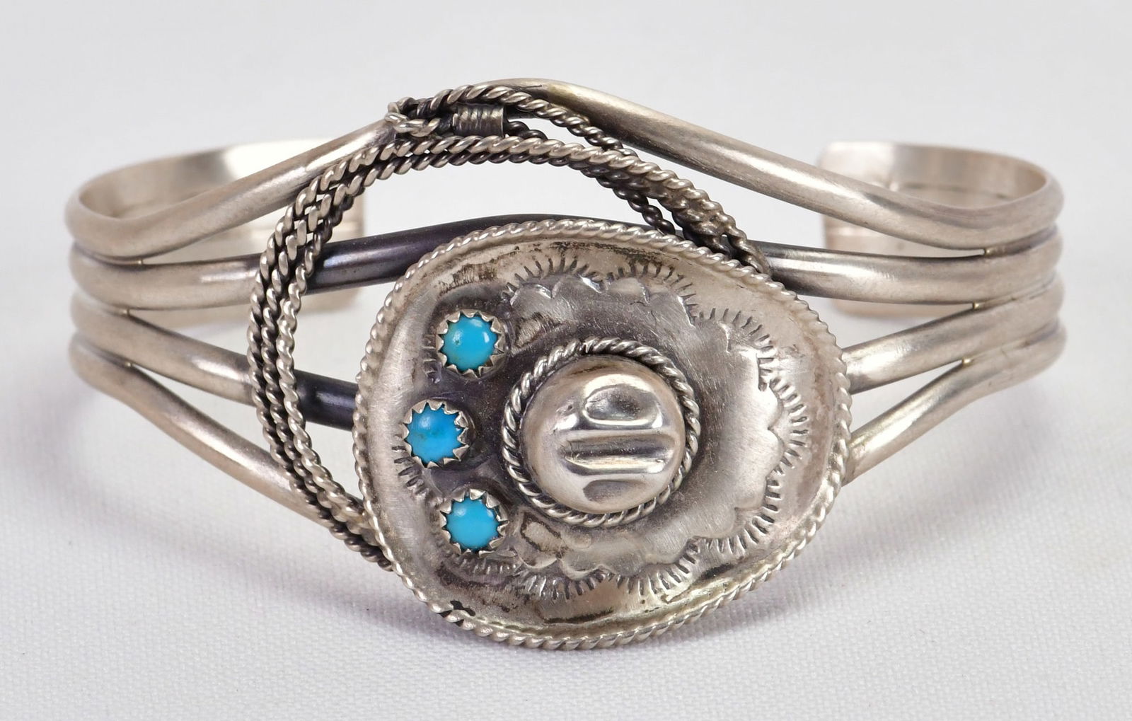 Navajo Sterling Silver Cowboy Hat w/Turquoise Cuff Bracelet (1 of 4)