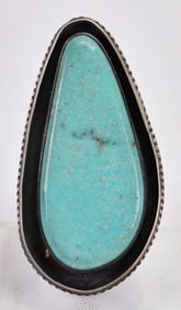 Native American Sterling Nevada Turquoise Shadowbox Large Ring