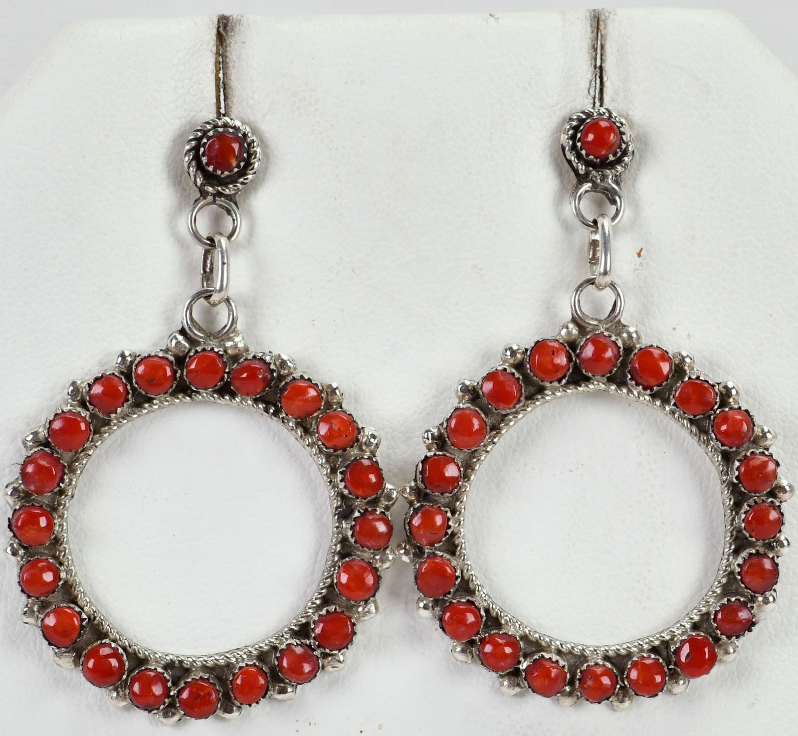 Zuni, Snake Eye Mediterranean Coral Round Dangle Earrings (1 of 3)