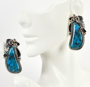 Lionel Calliditto Sterling Silver Red Mountain Turquoise Earrings