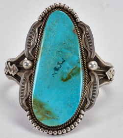 Navajo, Gerald Romano Vintage Sterling Large Royston Turquoise Bracelet