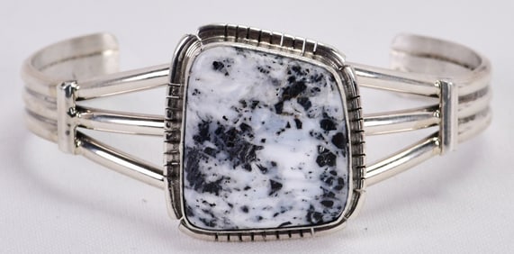 Samson Etsitty Sterling Silver White Buffalo Turquoise Cuff Bracelet