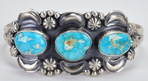 Jeff James, Jr. Sterling Silver Golden Hills Turquoise 3 Stone Cuff