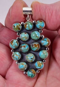 M. L. Perry Sterling Silver Royston Turquoise Cabochon Arrowhead Pendant
