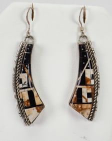 Ray Jack Sterling Silver Micro Pave Inlay Jasper and Jet Earrings