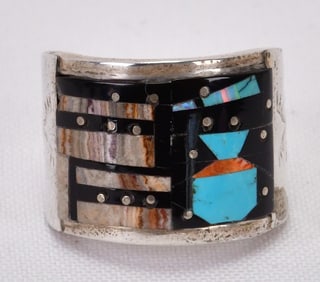 Gilbert Smith Sterling Silver Micro Inlay Wide Band Ring