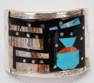 Gilbert Smith Sterling Silver Micro Inlay Wide Band Ring