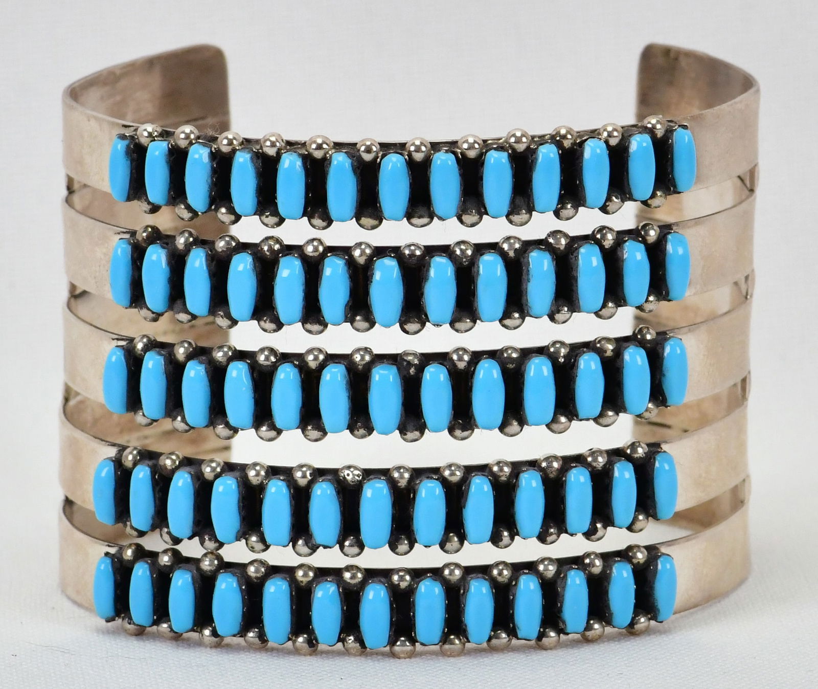 Zuni, Sterling Silver 5 Row Sleeping Beauty Turquoise Petit-Point Cuff (1 of 5)