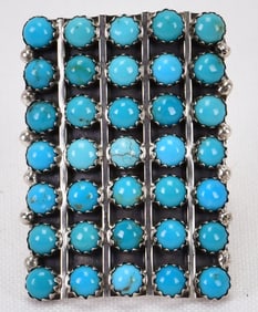 Zuni, Sterling Silver Sleeping Beauty Turquoise Snake Eye 5 Row Ring