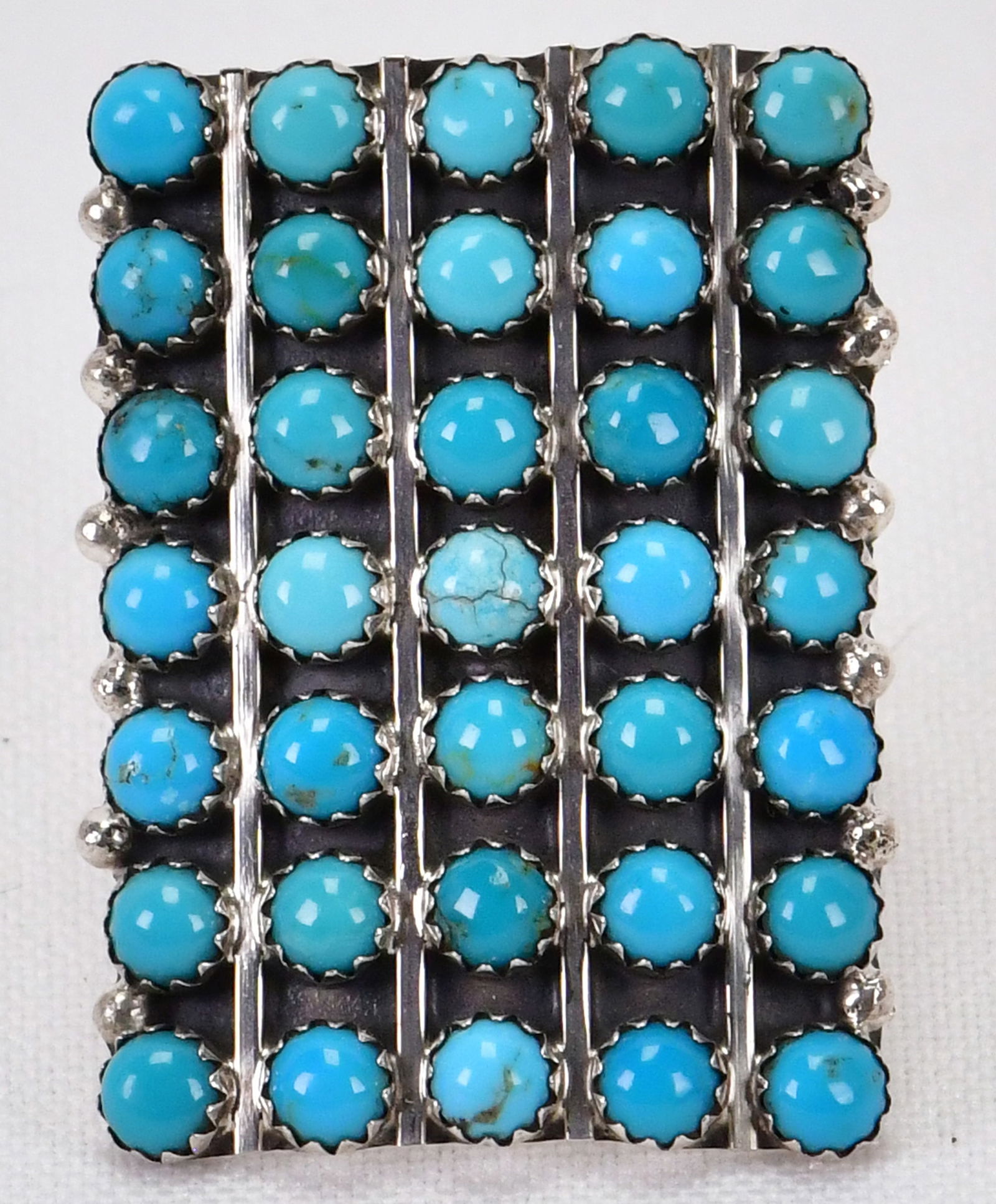 Zuni, Sterling Silver Sleeping Beauty Turquoise Snake Eye 5 Row Ring (1 of 5)