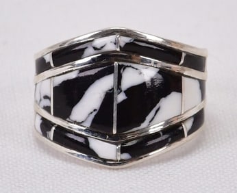 Native American Sterling White Buffalo Turquoise Inlay Ring