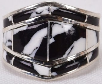 Native American Sterling White Buffalo Turquoise Inlay Ring