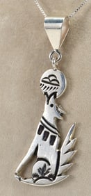 Native American Sterling Silver Howling Coyote Pendant Necklace
