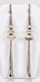 Native American Sterling Silver Long Fluted Earrings