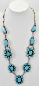 Gilbert Tom Sterling Silver Kingman Turquoise Cluster Necklace
