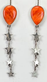 E. Richards, Navajo, Spiny Oyster w/Sterling Star Dangle Earrings